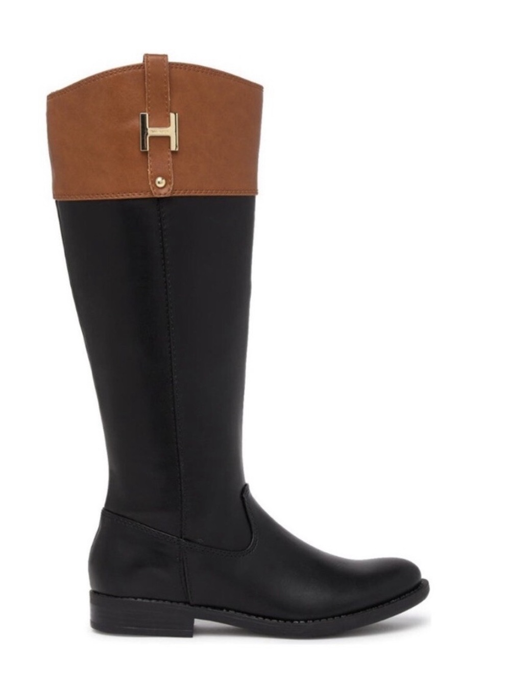 Tommy Hilfiger Black & Cognac Knee High Riding Boots